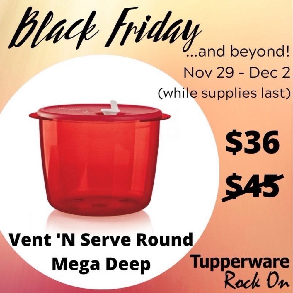 Tupperware Red Vent 'N Serve Round Mega Deep